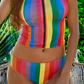 Daizy Mayhem Rainbow Striped Split Bikini